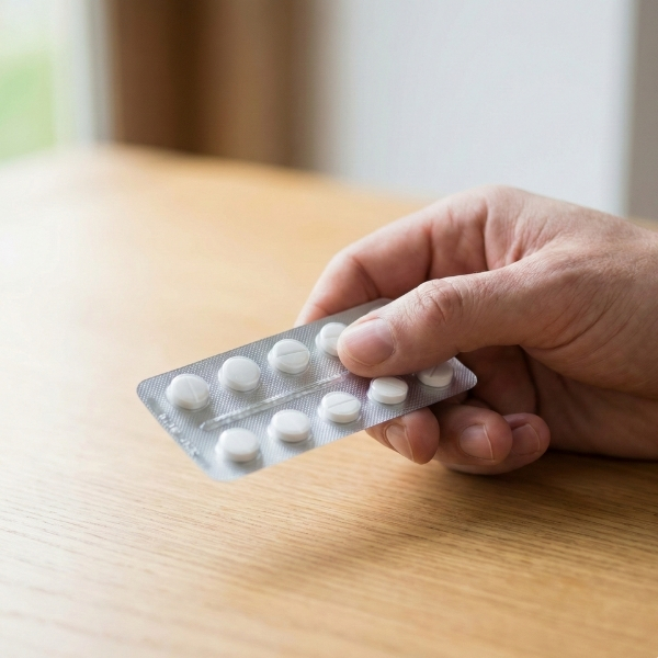 A hand holding a blister pack of medication