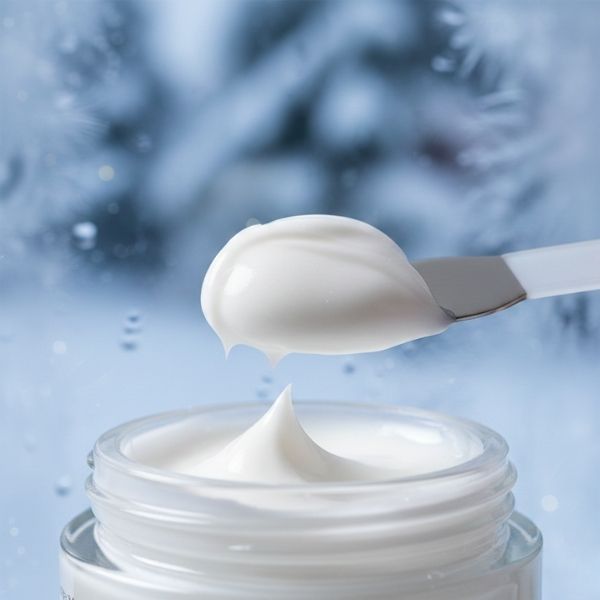 Thick dermatological barrier cream for protecting skin against winter windburn.