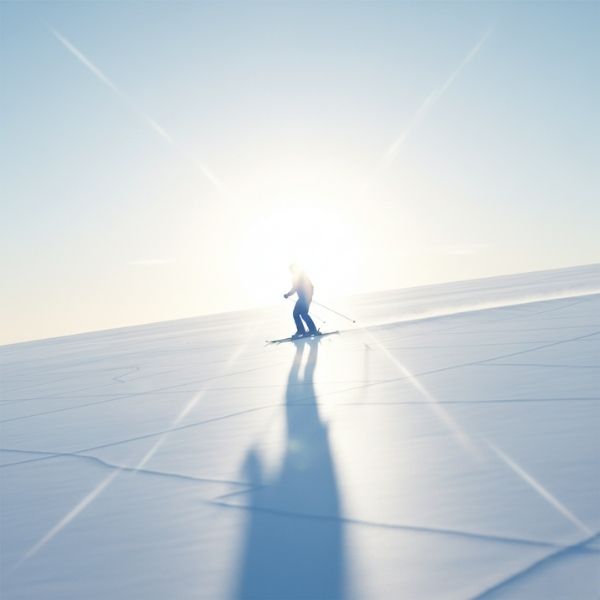 A conceptual, professional image showing a silhouette of a person skiing, with an overlay effect suggesting a protective shield or UV rays reflecting off the snow.
